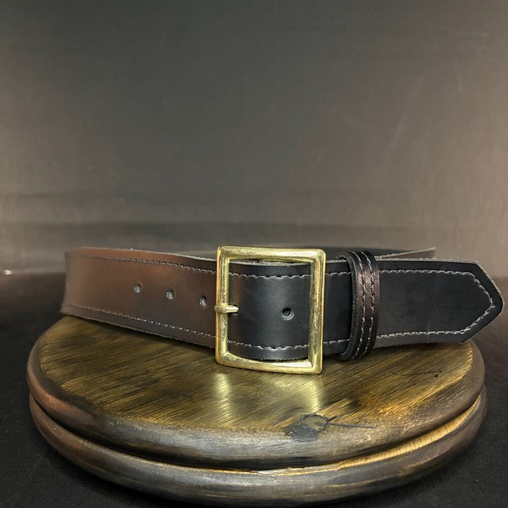 Galls Premium Pants Belt Size 34" Stitched Leather Plain Black Brass Buckle